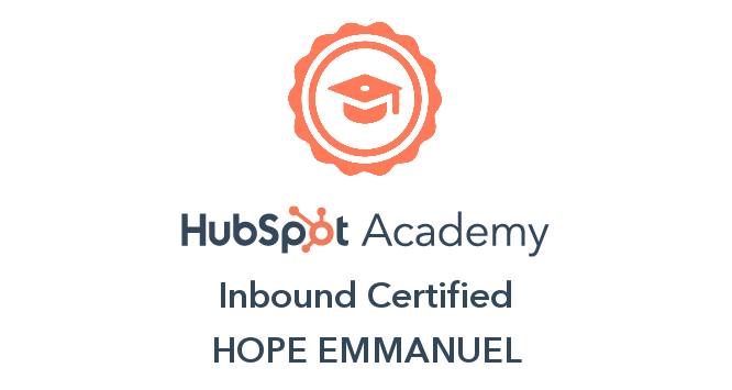 Hubspot inbound certified Hope Emmanuel