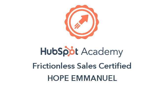 Hubspot frictionless certified Hope Emmanuel