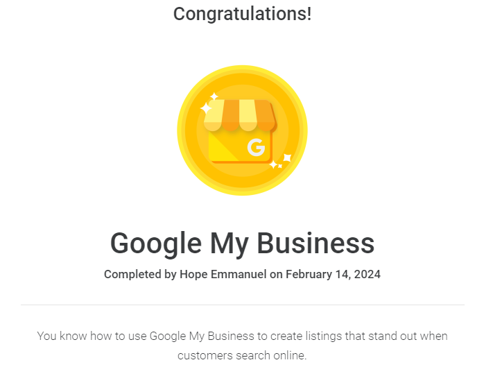 Google seo certified Hope Emmanuel